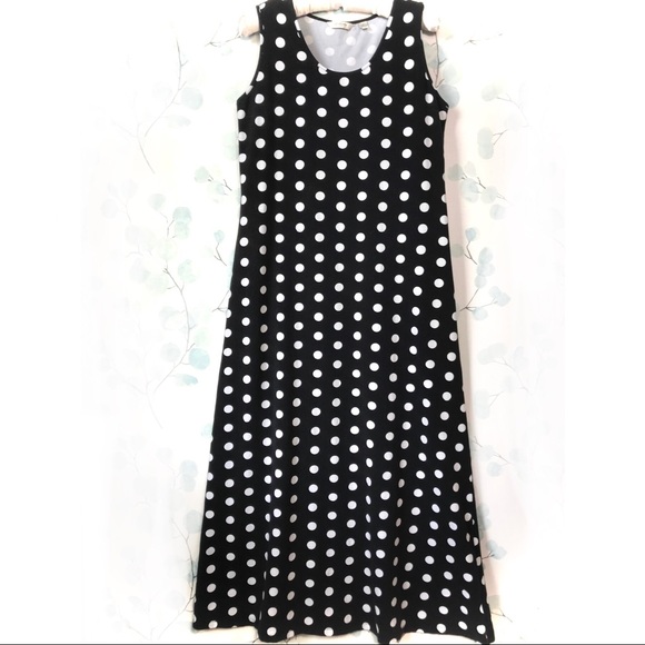 Liz Claiborne Womens Black & White Classic Polka Dot Sleeveless Maxi Tank Dress - Picture 2 of 10